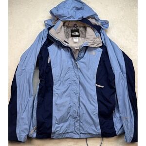 The North Face HyVent Rain Jacket Womens Large Hooded Waterproof Blue Coat